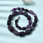 Dyed Natural Agate Cuboid Graduated Beaded Necklaces with Alloy Clasps
