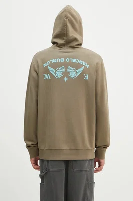 Bavlněná mikina Marcelo Burlon Vintage Logo pánská, zelená barva, s kapucí, s potiskem, CMBB007F24FLE0056E4D