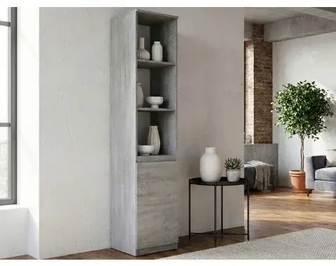 Regál s dvířky Carlos, šedý beton, šířka 40 cm