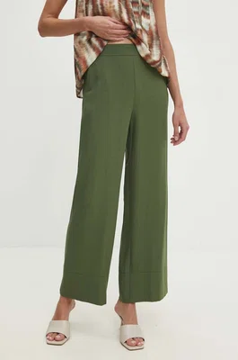 Kalhoty s lněnou směsí Answear.LAB zelená barva, jednoduché, high waist