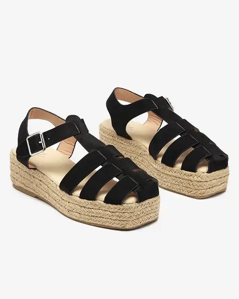 Resti Black eco-suede women's sandals on the Keniso platform - Footwear