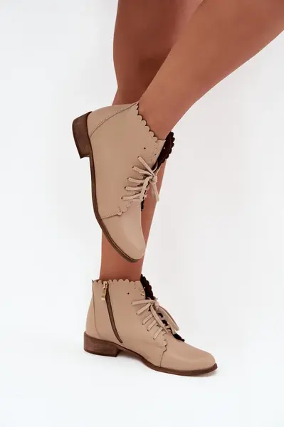 Kožené Čižmy Na Plochosť Bežové Zazoo 2964