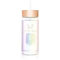 Crystallove Clear Quartz Straw Water Bottle sklenená fľaša na vodu s rúrkou Hologram 400 ml