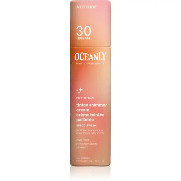 Attitude Oceanly Plastic Free Beauty tónujúci hydratačný krém trblietavý SPF 30 30 g