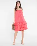 Resti Pink neon women's dress on straps with frills - Clothing