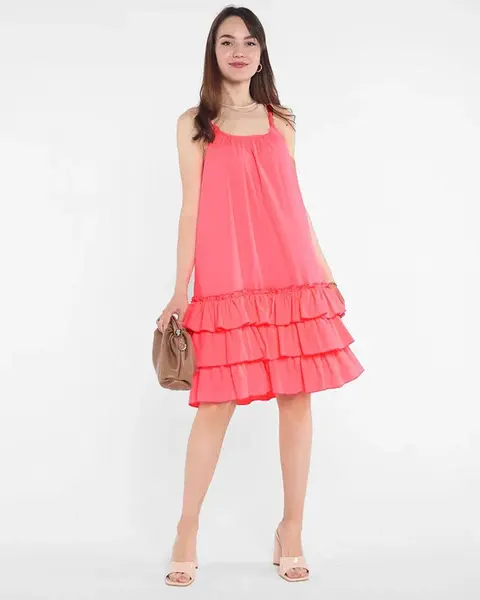 Resti Pink neon women's dress on straps with frills - Clothing