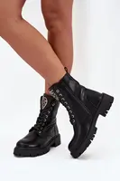 Boto Boty Pracovní S Bižuterní Dekorací Zateplené Eko Kožené Černé Miryssa