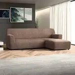 Bielastické potahy COSTINA oříšková sedačka s otomanem vpravo (š. 170 - 300 cm)