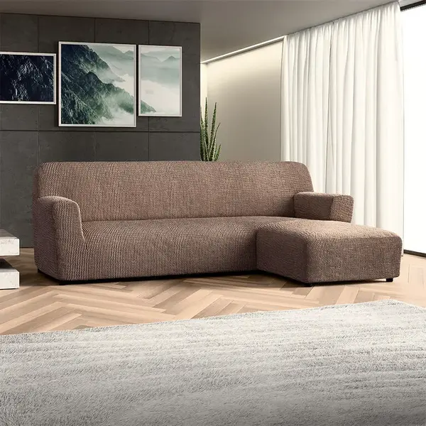 Bielastické potahy COSTINA oříšková sedačka s otomanem vpravo (š. 170 - 300 cm)