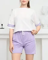 Resti Women's sports tracksuit set with purple stripes - Clothing
