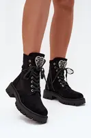 Boto Boty Pracovní S Bižuterními Doplňky Zateplené Eko Semišové Černé Miryssa