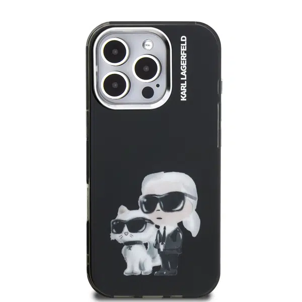Zadní kryt Karl Lagerfeld IML Aquarelle Karl and Choupette pro Apple iPhone 16 Pro Max, černá