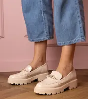 Gemre Beige Patent Loafers with Rhinestone Butterfly Sanita