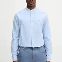 Bavlněná košile Tommy Jeans pánská, modrá barva, regular, se stojáčkem, DM0DM21690