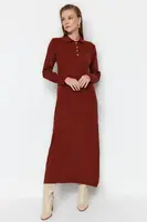 Trendyol Tile Polo Collar Buttoned Relaxed Fit Rib Knit Dress