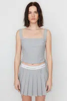 Trendyol X Sagaza Studio šedá pruhovaná halenka s detailem kravaty