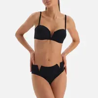 Dagi Černý top bikin bez ramínek s drátěným střihem