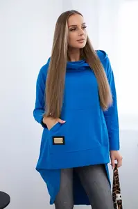 Mikina s dlouhým zadním dílem a kapucí fialově modré