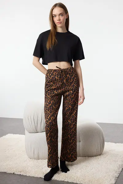 Trendyol Multicolored 100% Cotton Leopard Patterned Knitted Pajama Bottoms