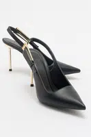 LuviShoes LABİN Dámské černé kožené boty na vysokém podpatku s přezkou