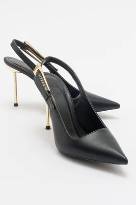 LuviShoes LABİN Dámské černé kožené boty na vysokém podpatku s přezkou