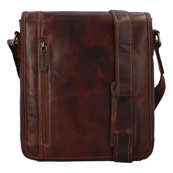 Praktická pánská kožená velká crossbody Madis Green Wood, světle hnědá