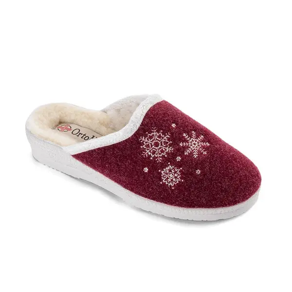 Dámske domáce zateplené šľapky bordó s výšivkou veľ. 40