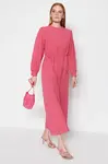 Trendyol Fuchsia Páskové bavlněné tkané šaty s předním dílem