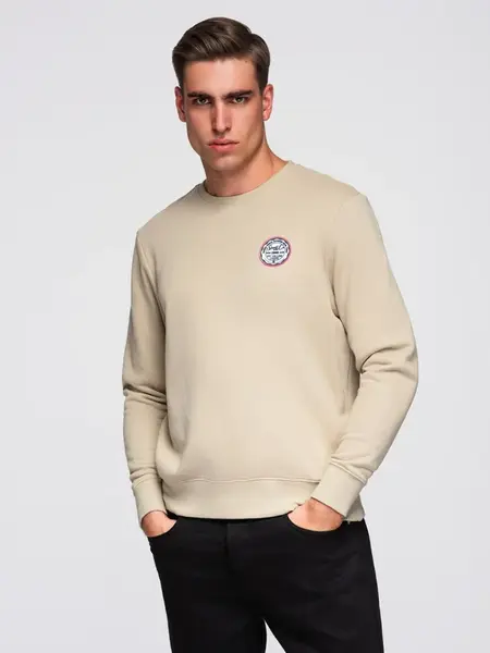 Ombre Men's non-stretch sweatshirt with college style patch - sand