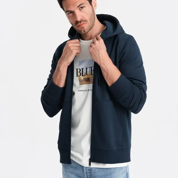 Ombre BASIC men's cotton stretch sweatshirt - navy blue