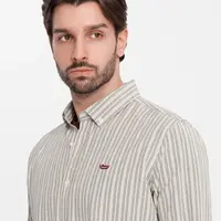 Ombre Men's cotton REGULAR FIT shirt with fine stripes - beige