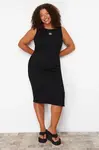Trendyol Curve Black Embroidery Detail Midi Knitted Plus Size Dress