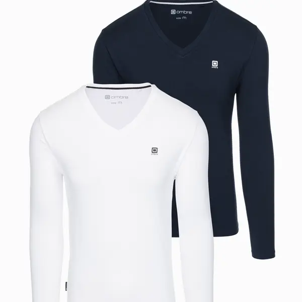 Ombre Set of 2x men's SLIM FIT longsleeve with logo and V-neck
