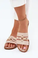 Boto Ploché Dámské Pantofle Se Zlatým Detalem Béžové Noroti