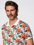 Ombre Cotton polo shirt with floral print - white
