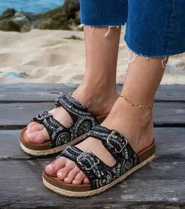 Gemre Black ethnic slides with buckles on straps Zebrina