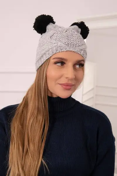 marka niezdefiniowana Fleecová čepice 2 bambulky K291 šedá