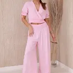 Dámský komplet halenka + kalhoty - světle růžová