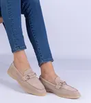 marka niezdefiniowana Brown eco-suede loafers with decorative perforation and gold embellishment Versatto