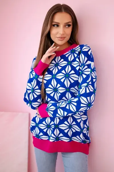 Svetr s geometrickým motivem fialovo-modrý