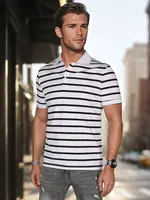 Pánská polo košile v bílé barvě s proužky