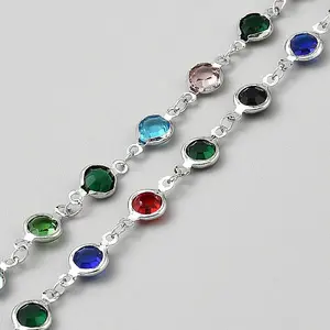Handmade Glass Flat Round Link Chains
