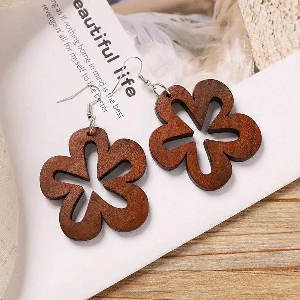 Alloy Wood Dangle Earrings
