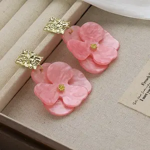 Flower Zinc Alloy Acrylic Dangle Stud Earrings