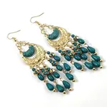 Bohemian Style Alloy Resin Moon with Teardrop Tassel Dangle Earrings