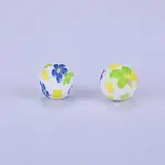 Printed Round with Flower Pattern Silicone Focal Beads