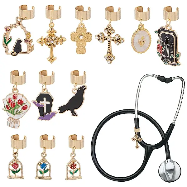 12Pcs Alloy Enamel Stethoscope Pendant Decorations