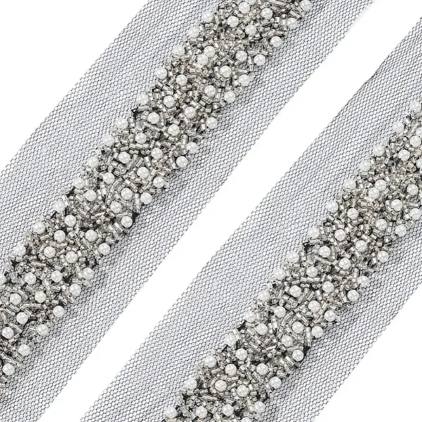 Polyester & Plastic Bead Gauze Lace Trim