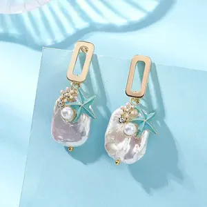 Natural Keshi Pearl Stud Dangle Earrings