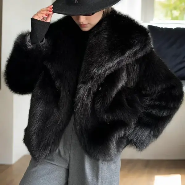 41151 Dewberry Lined Faux Fur Jacket-BLACK